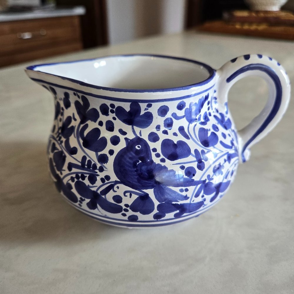 Italian Deruta Arabesco Blue Cream Pitcher